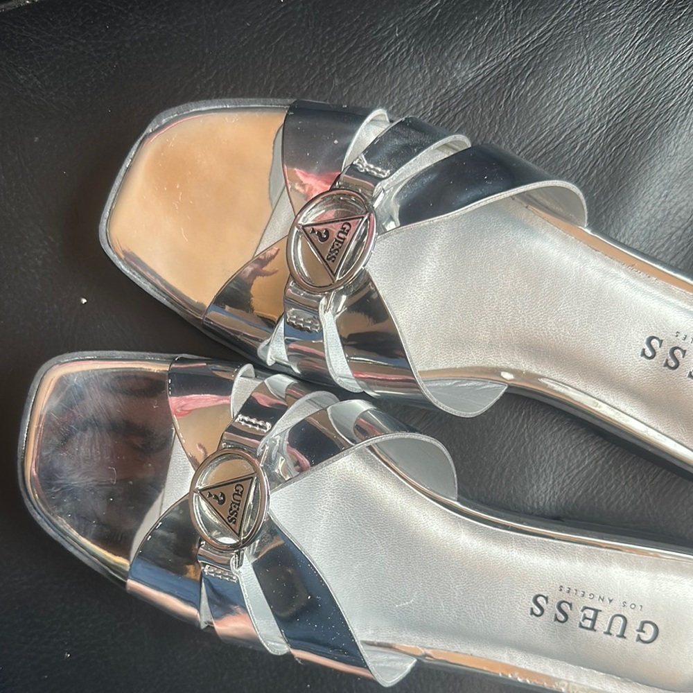 Guess Silver Metallic Sandals with Interwoven Straps